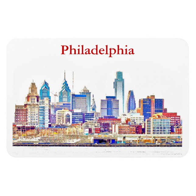 Philly Färg Sketch Skyline Premium Magnet (Horisontell)