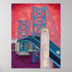 Philly Impressions (Ben Franklin Bridge på Dusk) Poster