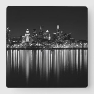 Philly night b/w fyrkantig klocka