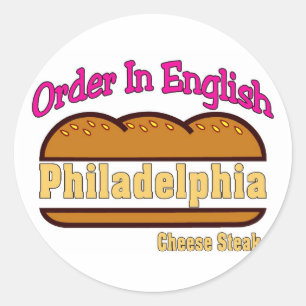 Philly oststeak beställer på engelskt runt klistermärke