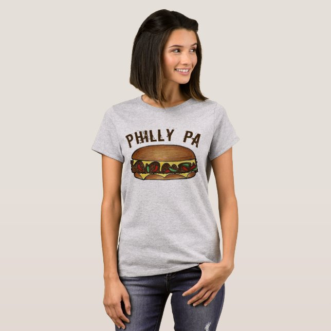Philly PA Philadelphia Cheese Steak Sandwich Food T-shirt (Hel framsida)