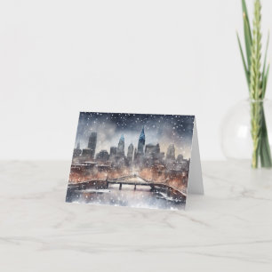 Philly Skyline Snowing julkort Helgkort