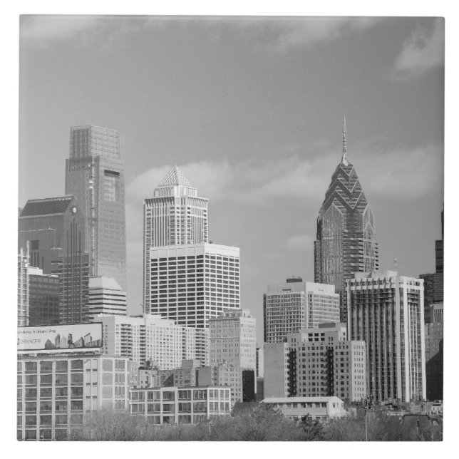 Philly skyscrapers black and white kakelplatta (Framsidan)