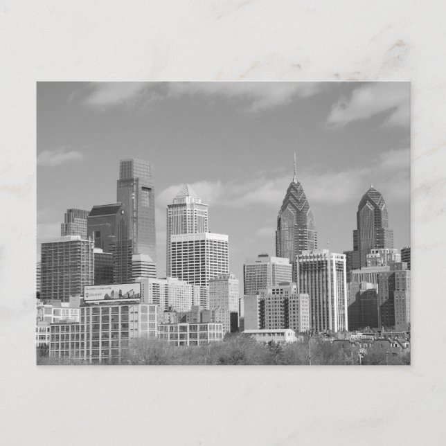 Philly skyscrapers black and white vykort (Framsida)