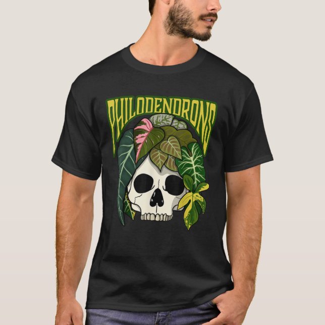 Philodendron House Plant Älskare Skull Aroids Head T Shirt (Framsida)