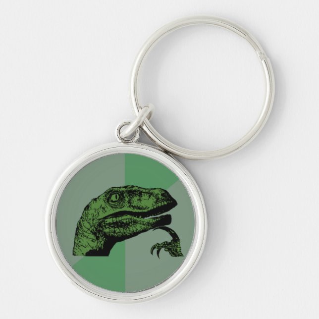 Philosoraptor Keychain Rund Silverfärgad Nyckelring (Framsidan)