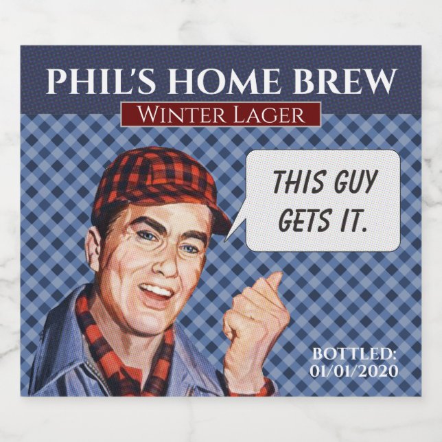 Phil's Home Brew-blue plaid Ölflaska Etikett (Singel etikett)