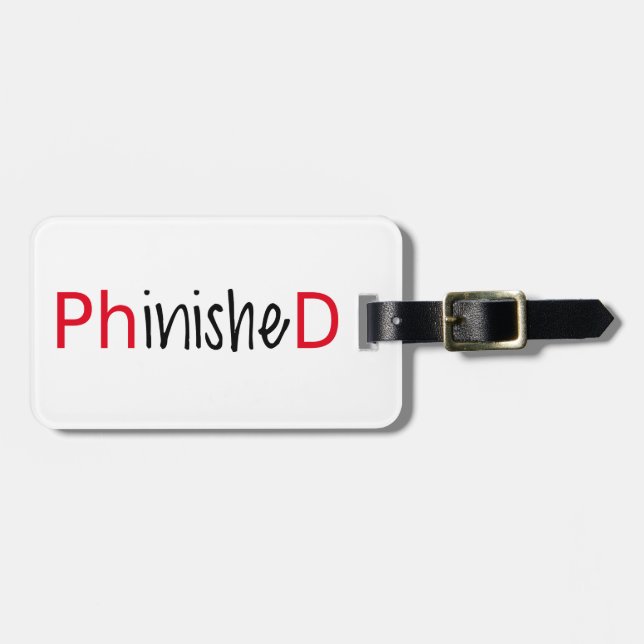 Phinished ordkonst, textdesignen för PhD avlägger Bagagebricka (Horisontell Framsida)