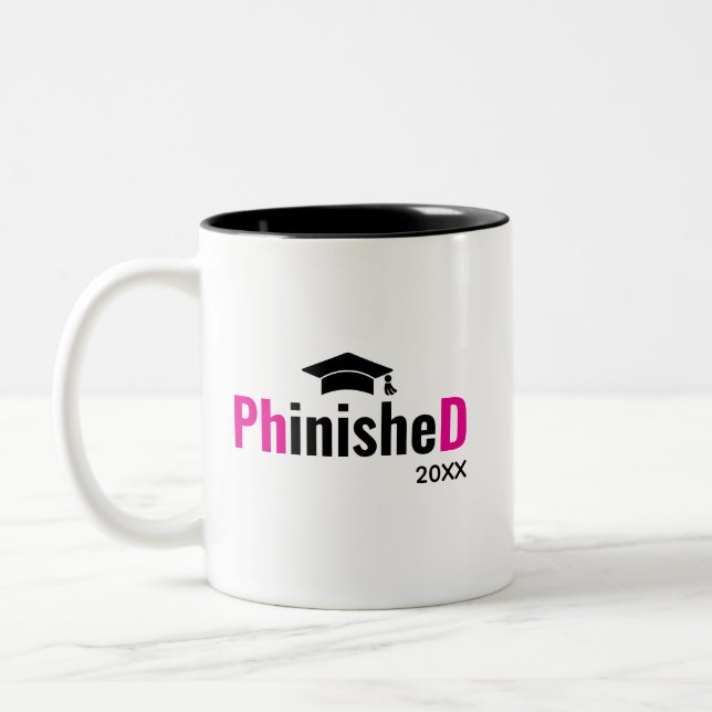 Phinished PhD Graduation Mug Custom Doctor Name  Två-Tonad Mugg (Vänster)