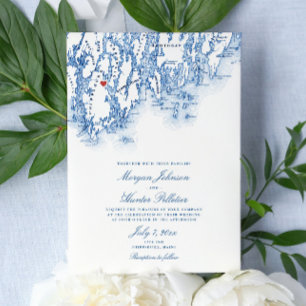 Phippsburg Maine Elegant Navy Karta Bröllop Inbjudningar