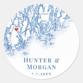 Phippsburg Maine Karta Bröllop Sticker Kuvert Seal Runt Klistermärke