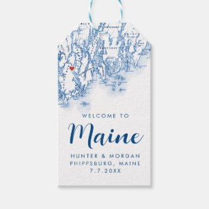 Phippsburg Maine Modern Karta Navy Wedor Favor Presentetikett