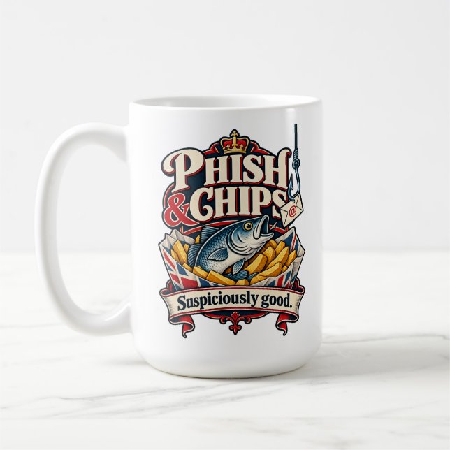 Phish & Chips – Misstänkt Bra Cybersäkerhet Pu Kaffemugg (Vänster)