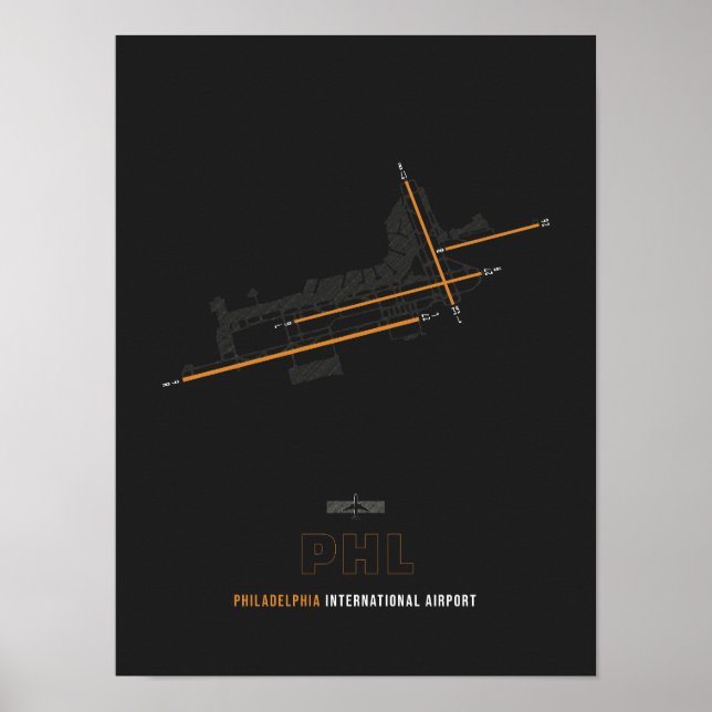 PHL - Philadelphia Airport Runway Diagram Art Poster (Framsidan)