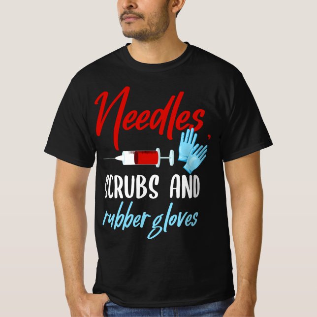 Phlebotomis Funny Needles Gloves Phlebotomy Gift  T Shirt (Framsida)