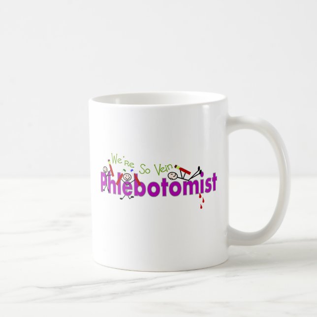 Phlebotomist "är vi så åder" stick figurer kaffemugg (Höger)