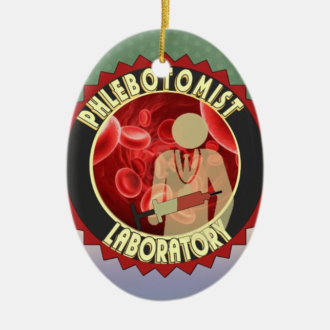 PHLEBOTOMIST BLOOD-LOGOTYP JULGRANSPRYDNAD KERAMIK (Framsidan)