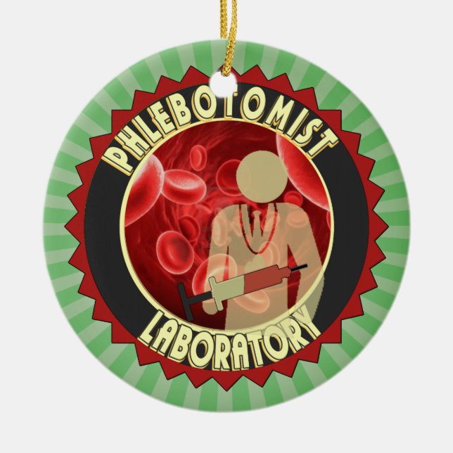 PHLEBOTOMIST BLOOD-LOGOTYP JULGRANSPRYDNAD KERAMIK (Framsidan)