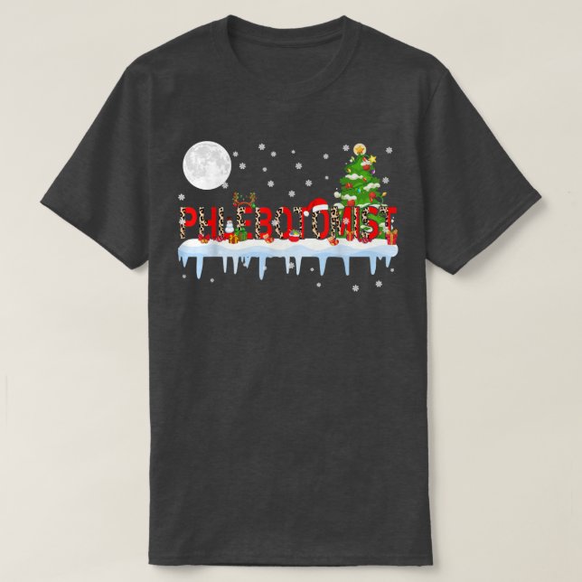 Phlebotomist Julafton Träd Light Leopard Santa Hat T Shirt (Design framsida)