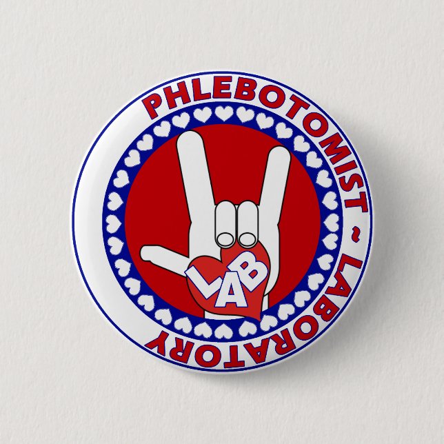 PHLEBOTOMIST-KÄRLEKLOGOTYP LABAORTORY KNAPP (Framsida)