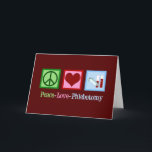 Phlebotomist Peace Kärlek Phlebotomy Office Helgkort<br><div class="desc">En coola Phlebotomistisk julklapp till en expert på blodsutgjutelse och nål. Fredstecken,  hjärta och injektionsflaskor med blod. Peace Kärlek Phlebotomy.</div>