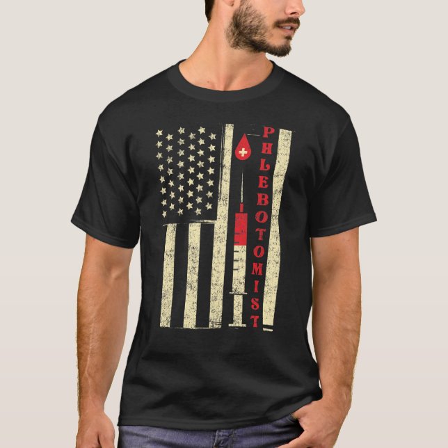 Phlebotomist Phlebotomy Phlebotomist American Flag T Shirt (Framsida)