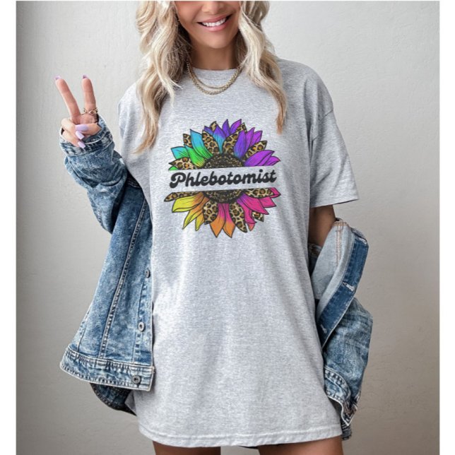 Phlebotomistikyrket Rainbow Sunblomma T Shirt (Phlebotomist Profession Rainbow Sunflower T-Shirt
)