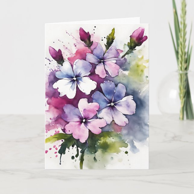 Phlox - Akvarellblommor Kort (Framsida)