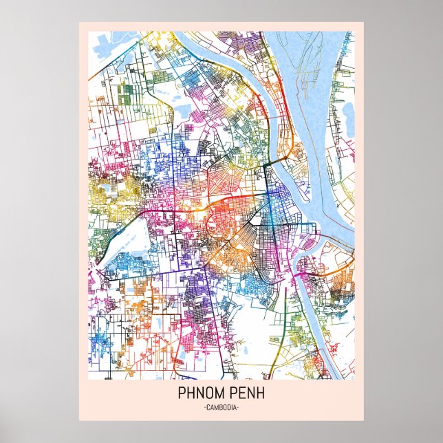 Phnom Penh Kambodja City Karta Poster (Framsidan)
