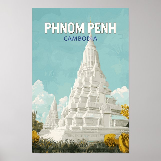 Phnom Penh Kambodja Illustration Resa Konst Retro Poster (Framsidan)
