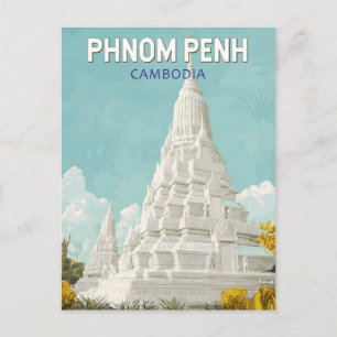 Phnom Penh Kambodja Illustration Resa Konst Retro Vykort