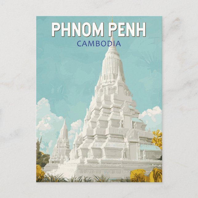Phnom Penh Kambodja Illustration Resa Konst Retro Vykort (Framsida)