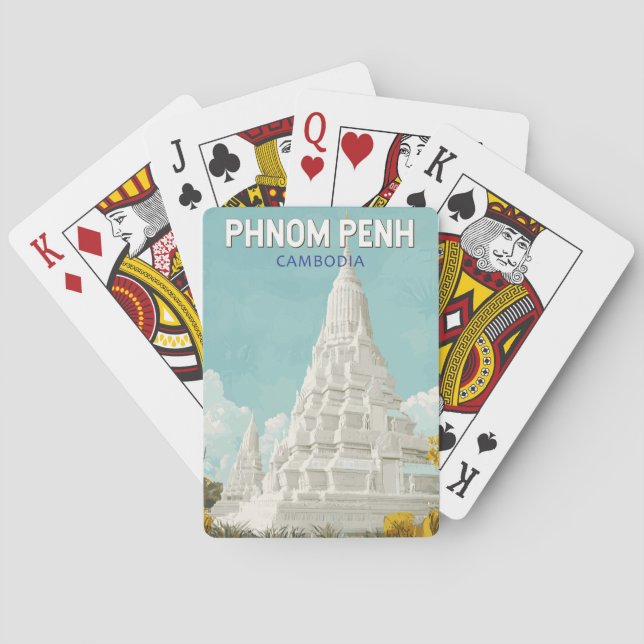 Phnom Penh Kambodja Illustration Travel Art Retro Casinokort (Baksidan)