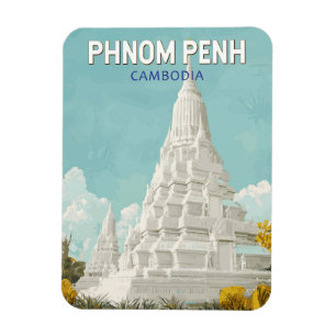 Phnom Penh Kambodja Illustration Travel Art Retro Magnet