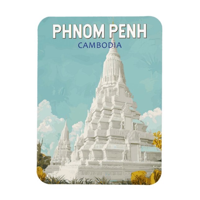 Phnom Penh Kambodja Illustration Travel Art Retro Magnet (Vertikal)