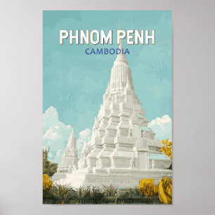 Phnom Penh Kambodja Illustration Travel Art Retro Poster