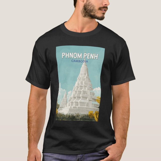 Phnom Penh Kambodja Illustration Travel Art Retro T Shirt (Framsida)