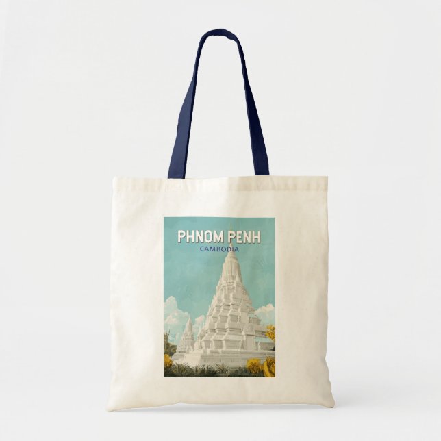 Phnom Penh Kambodja Illustration Travel Art Retro Tygkasse (Framsidan)