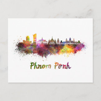 Phnom Penh skyline in watercolor Vykort