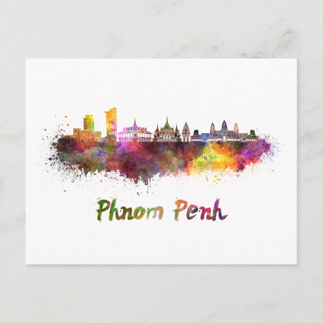 Phnom Penh skyline in watercolor Vykort (Framsida)