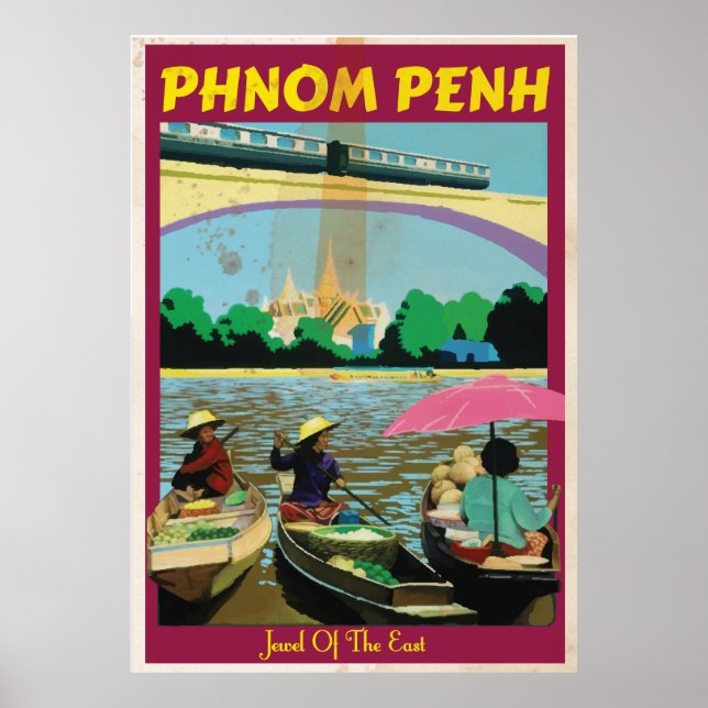 Phnom Penh vintage-resa affisch (Framsidan)
