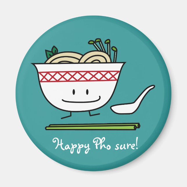 Pho Noodle Bowl Vietnams soppa-spoonschopsticks Magnet (Framsidan)