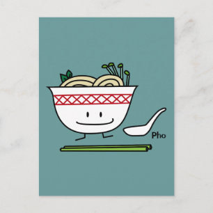 Pho Noodle Bowl Vietnams soppa-spoonschopsticks Vykort