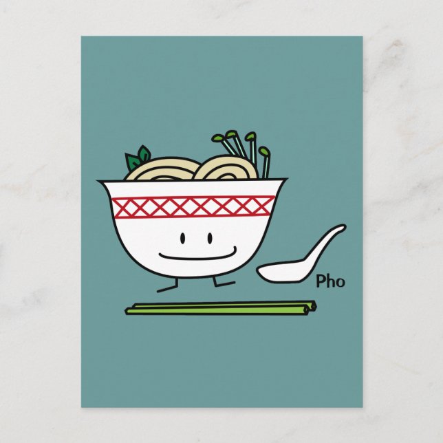 Pho Noodle Bowl Vietnams soppa-spoonschopsticks Vykort (Framsida)