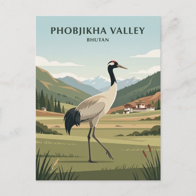 Phobjikha Valley Bhutan Vykort (Framsida)