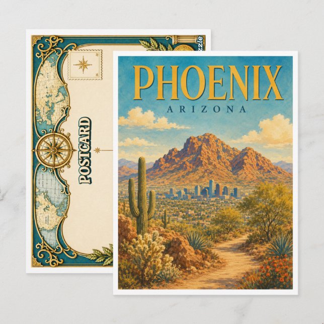 Phoenix Arizona Camelback Mountain GeoSaga Vykort (Fram/baksida)
