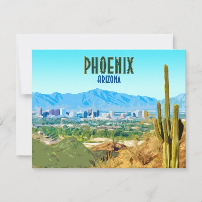 Phoenix Arizona City Cactus and Mountain Flat Card (Framsida)