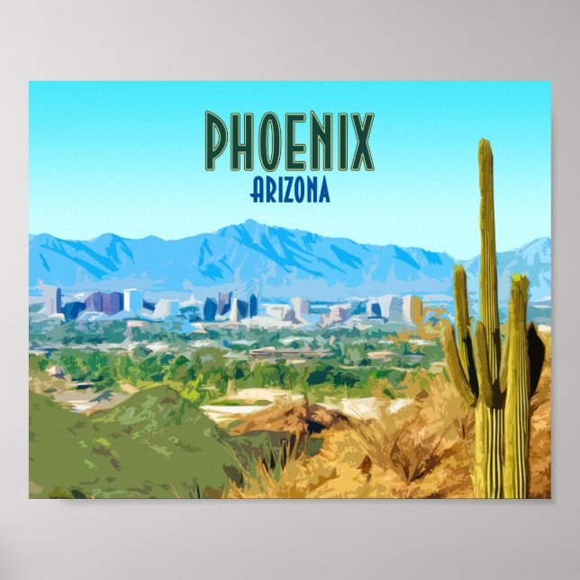 Phoenix Arizona City Cactus and Mountain Vintage Poster (Framsidan)