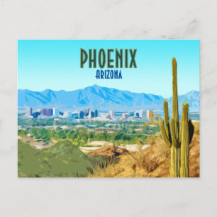 Phoenix Arizona City Cactus and Mountain Vintage Vykort