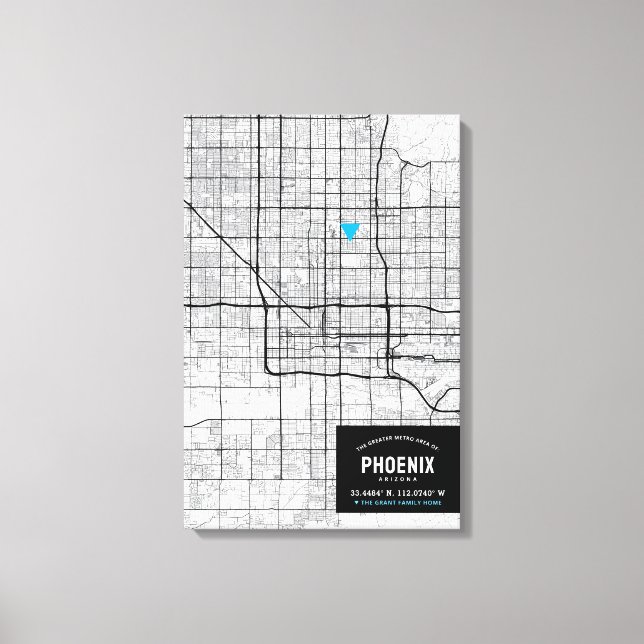 Phoenix, Arizona City Karta + markera din plats Canvastryck (Framsida)